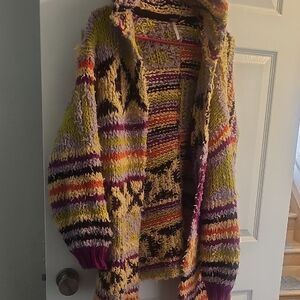 Free People Multicolor Knit Hooded Cardigan